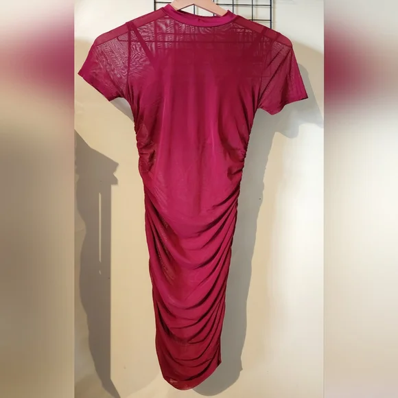 💙 EUC Ruched Sheer Bodycon Party Club Dress - Picture 3 of 5